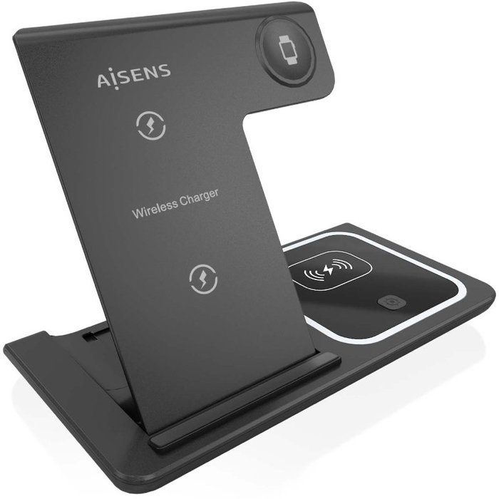 Aisens Cargador Inalámbrico 3 en 1 de 15W USB-C Negro